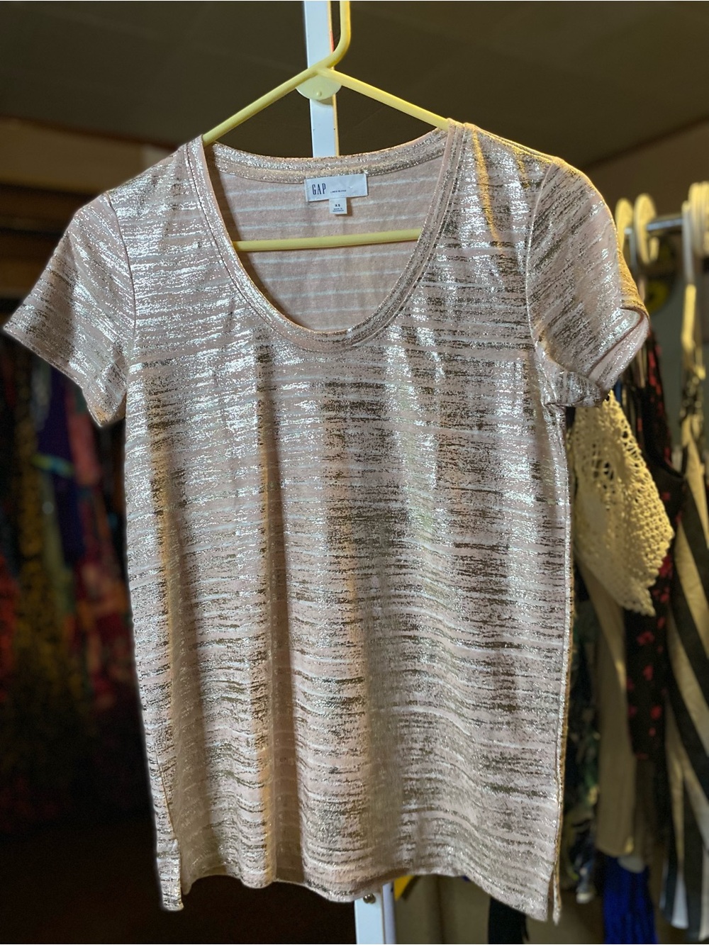 GAP Metallic Light Pink Striped Short Sleeve Tee